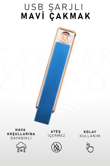 Kolay Şarj Edilebilen Mavi Sürgülü Elektrikli USB Çakmak