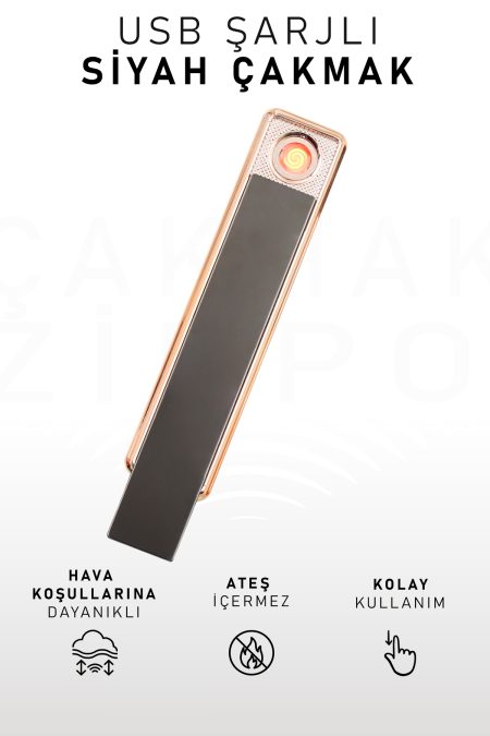 Kolay Şarj Edilebilen Siyah Sürgülü Elektrikli USB Çakmak