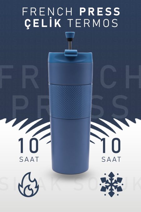 French Press Özellikli 450ML Mavi Çelik Termos