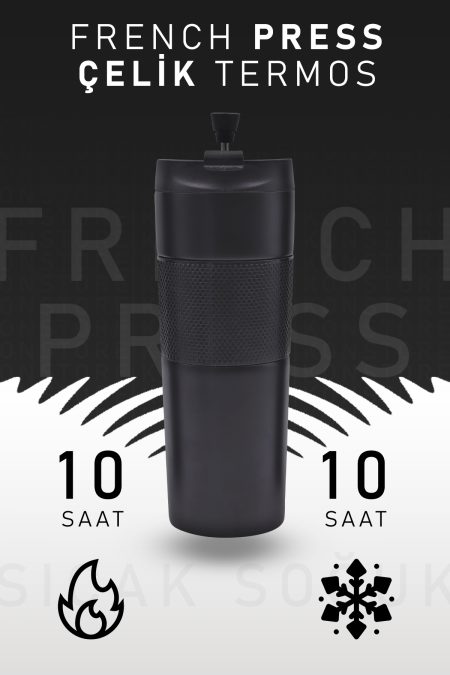 French Press Özellikli 450ML Siyah Çelik Termos