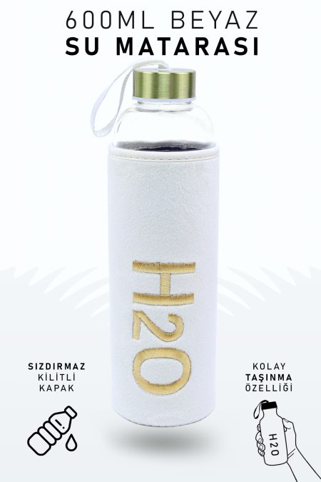 600 ML Beyaz Kılıflı Cam Matara